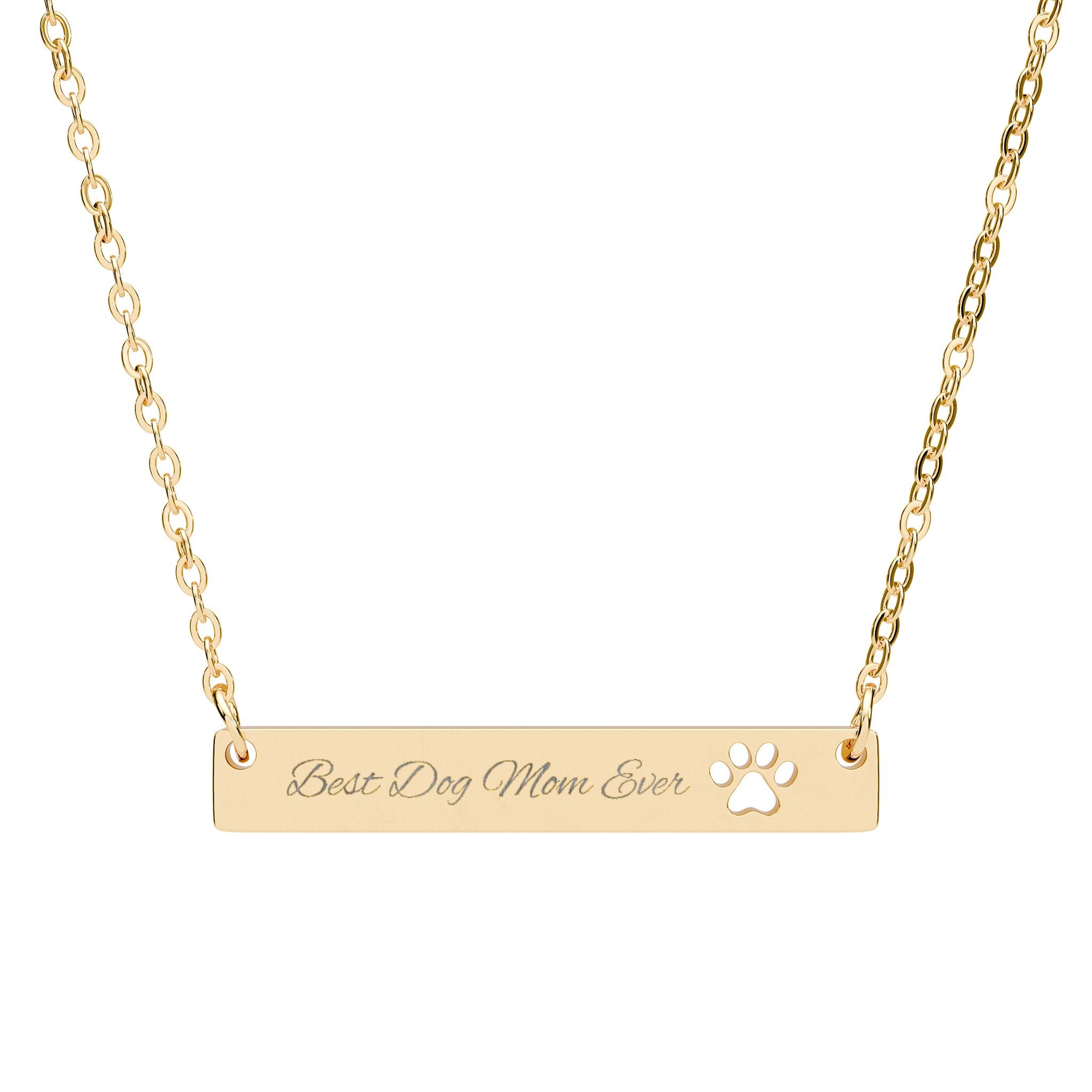 "Best Dog Mom Ever" Paw Cutout | Bar Necklace