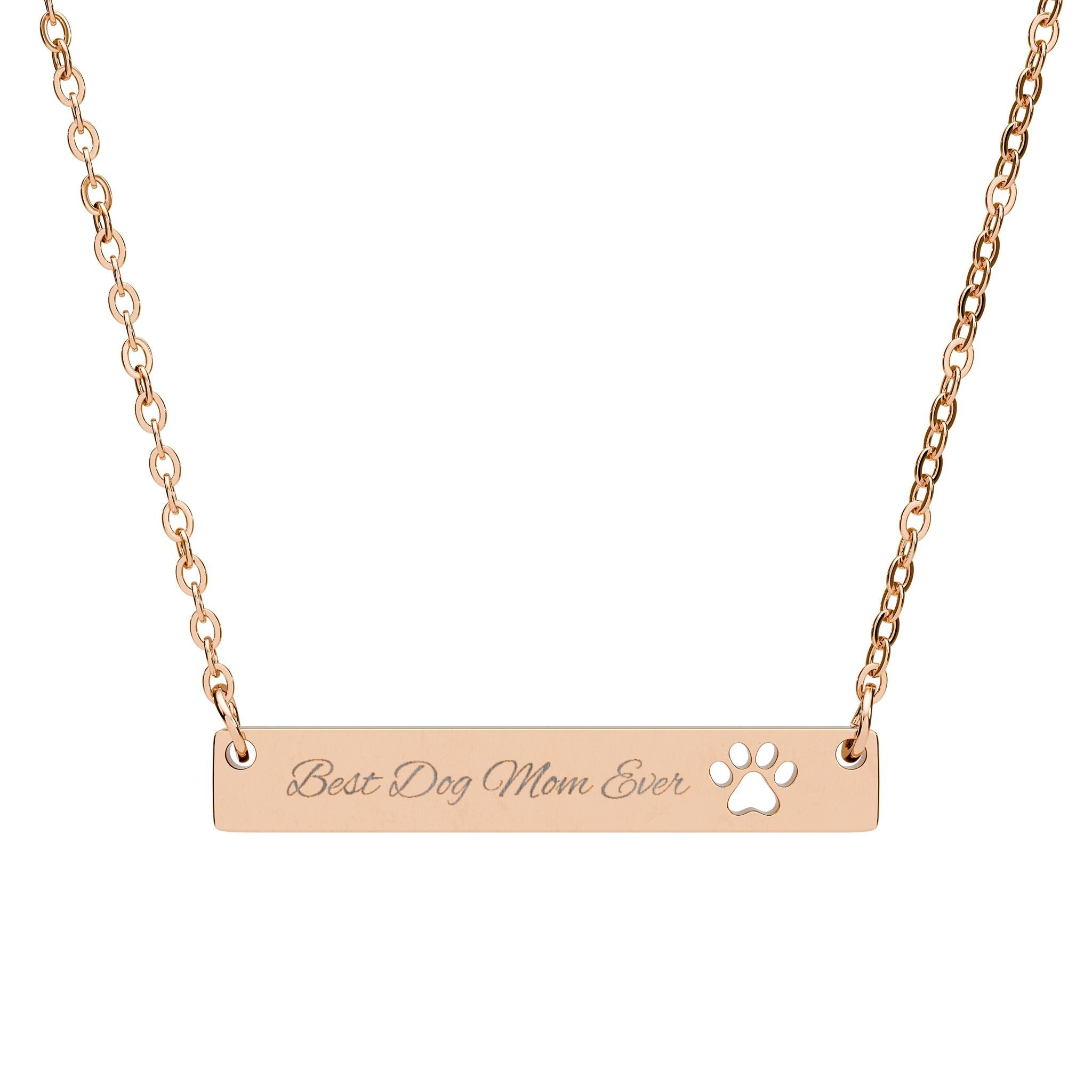 "Best Dog Mom Ever" Paw Cutout | Bar Necklace