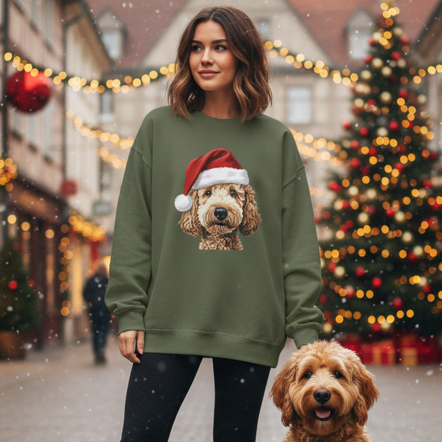 Holiday Goldendoodle in Santa Hat | Sweatshirt