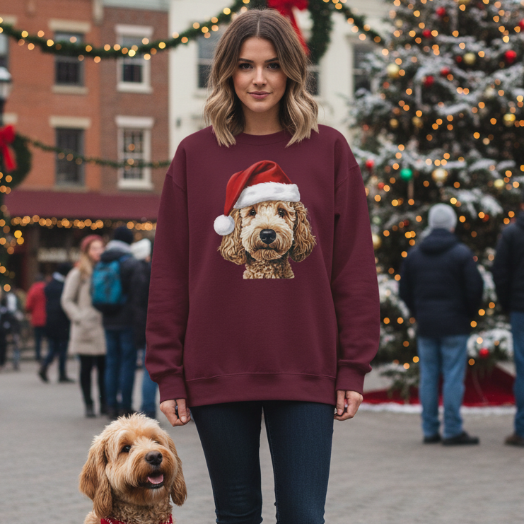 Holiday Goldendoodle in Santa Hat | Sweatshirt