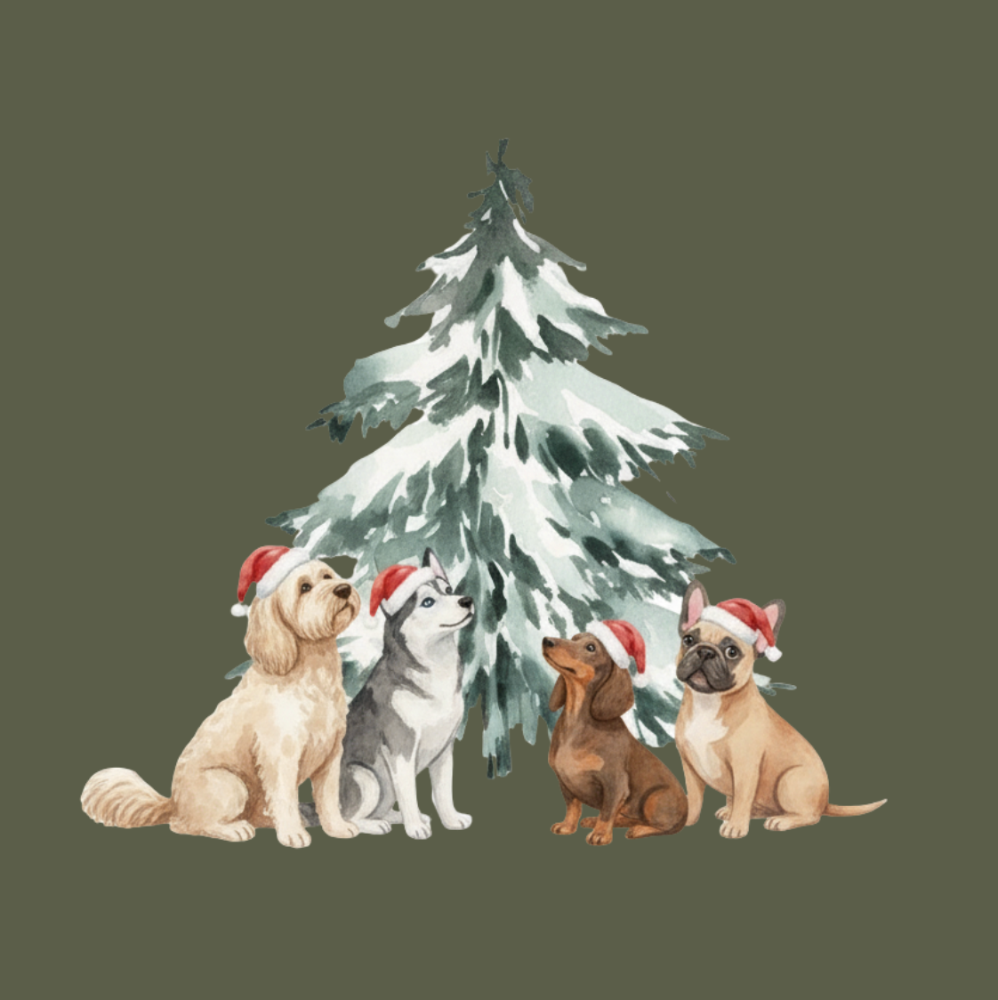 Dogs with Christmas Tree Watercolor | Sweatshirt