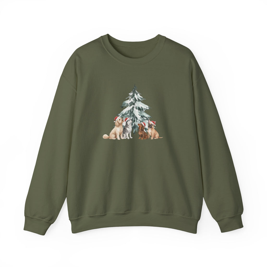 Dogs with Christmas Tree Watercolor | Sweatshirt