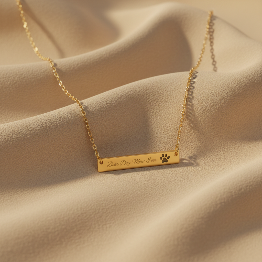 "Best Dog Mom Ever" Paw Cutout | Bar Necklace