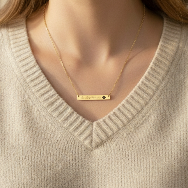 "Best Dog Mom Ever" Paw Cutout | Bar Necklace