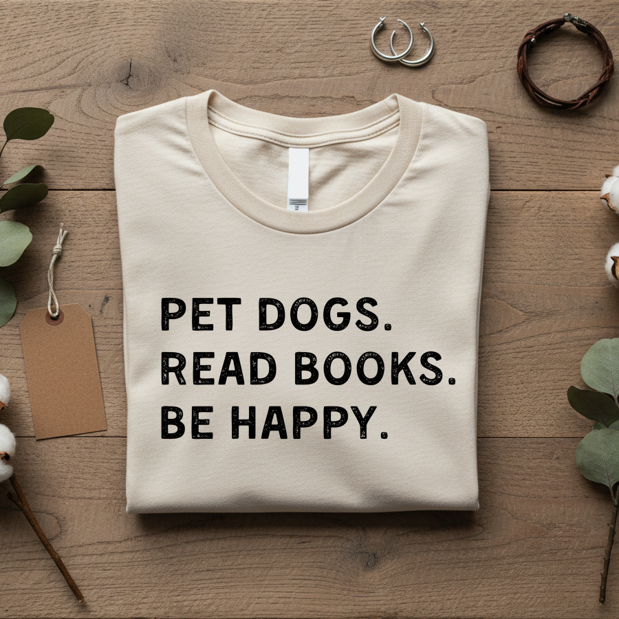 Pet Dogs. Read Books. Be Happy. | Graphic Tee