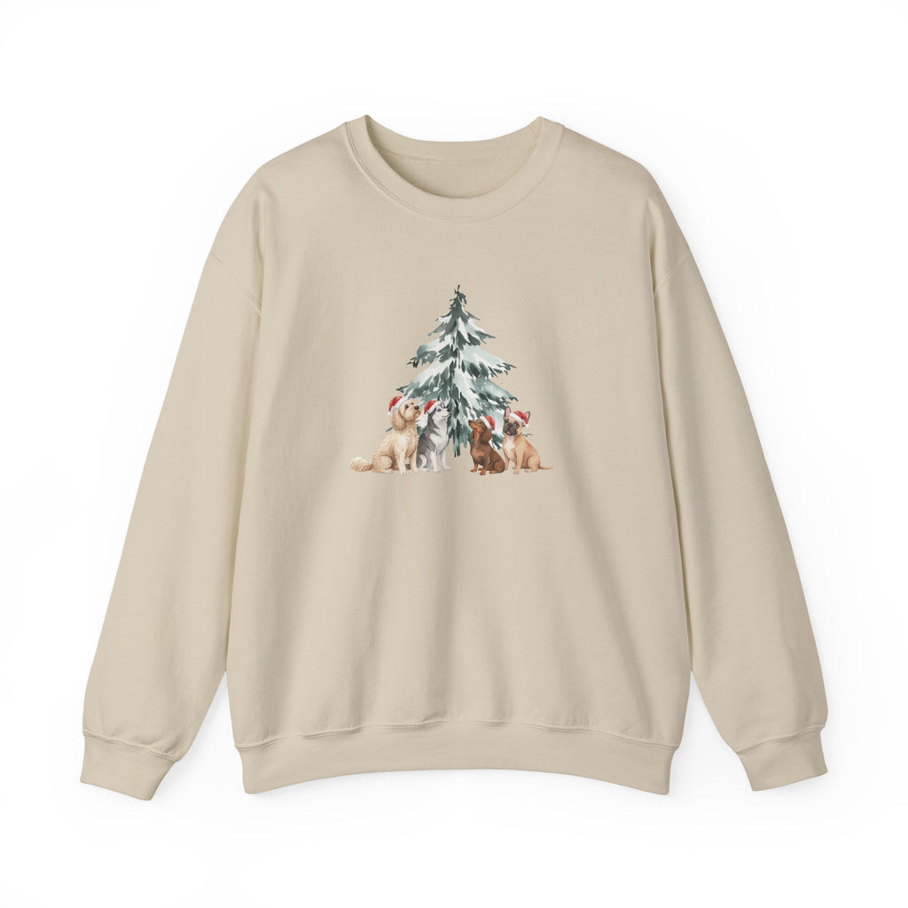 Dogs with Christmas Tree Watercolor | Sweatshirt